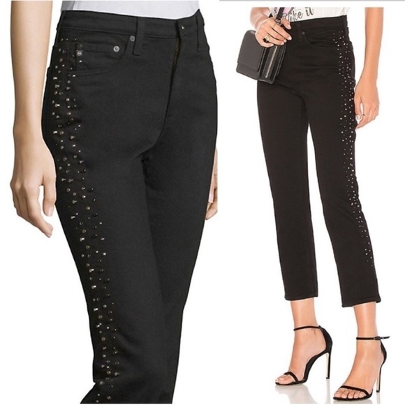 NWT AG Adriano Goldschmied Studded Isabelle High Rise Straight Leg Crop Jeans 26 - Picture 16 of 16